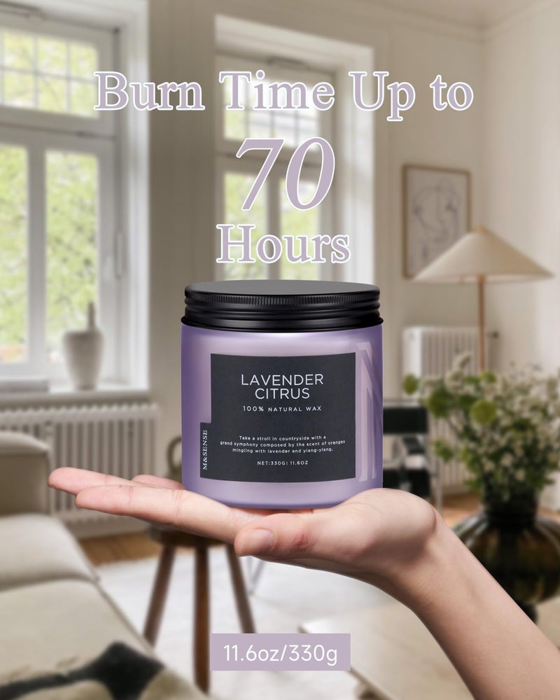 M&SENSE Soy Candles for Home Scented  11.6oz Lavender Citrus Aromatherapy Candles  70H Burn Time  Stress Relief Gifts for Mom Girlfriend Teacher  Medium Jar Candle for Spa  Bath  Yoga - Image 4